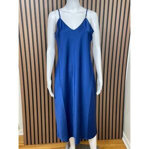 Banana Republic Women's Dress Shift Midi Blue S Satin Stretch Slip Classic Y2K
